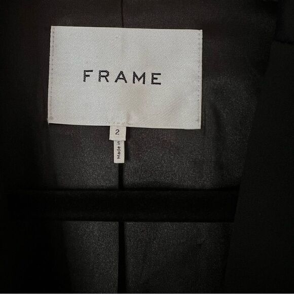 FRAME Black Metallic Velvet Satin Single Blazer Jacket Size 2 - Picture 7 of 12